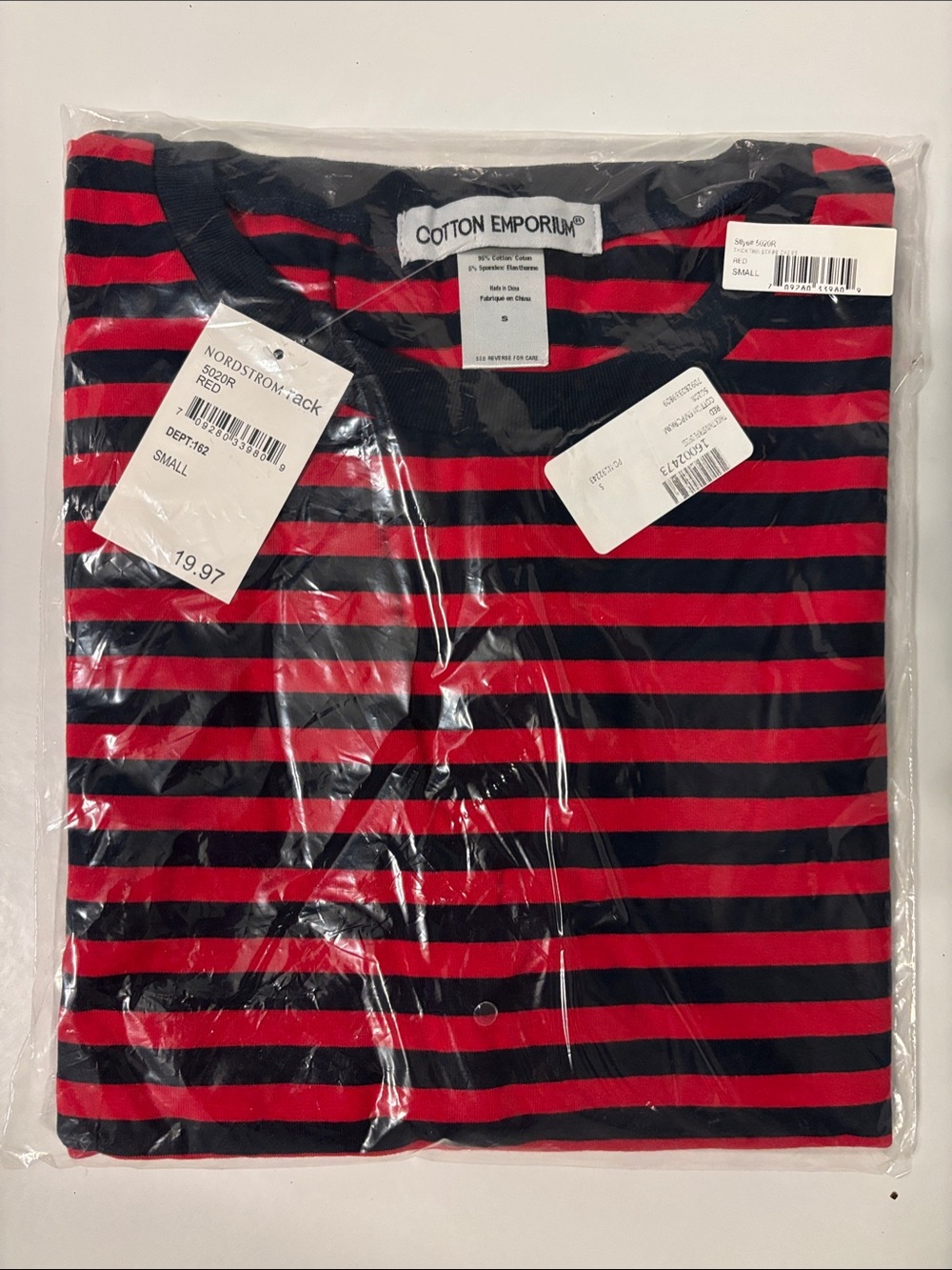 Cotton Emporium Women’s Red and Black Striped Short Sleeve Tee Dress
